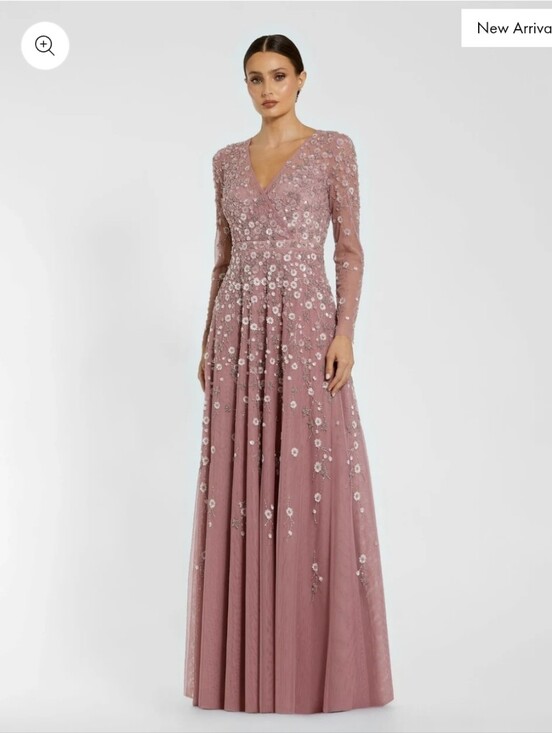 Mac Duggal Dresses & Skirts - Mac Duggal Mauve Long Sleeve V-Neck Embellished Evening Gown 3D Floral